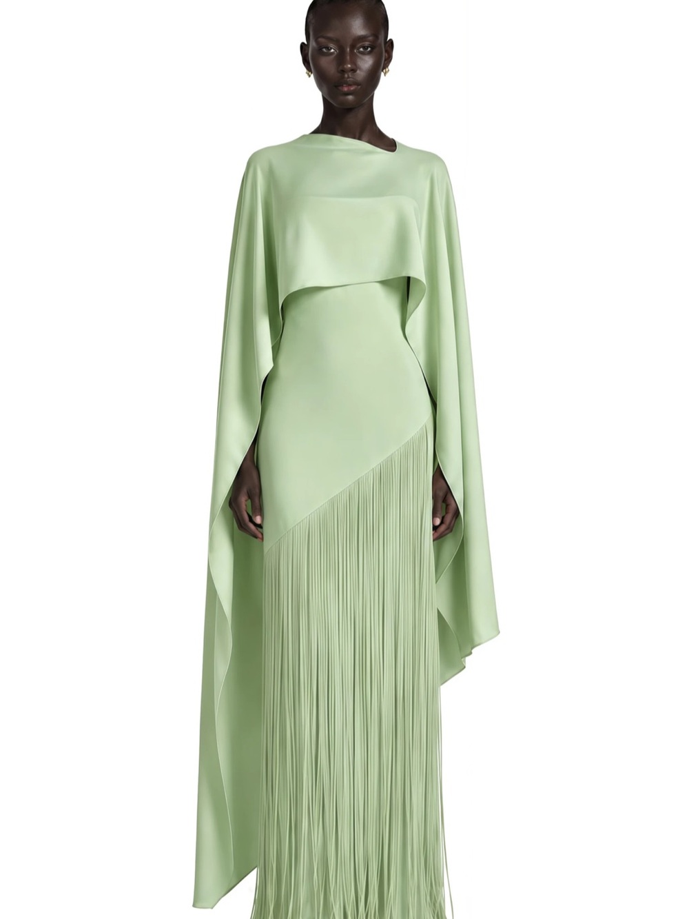 Emerald Green Fringe Maxi Dress with Cape